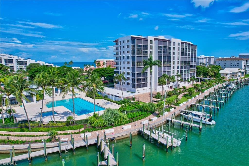 View of Bay Side Pool, Spa, BBQ's and Marina