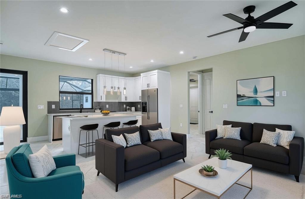 Virtually Staged Guest House Living Room & Kitchen