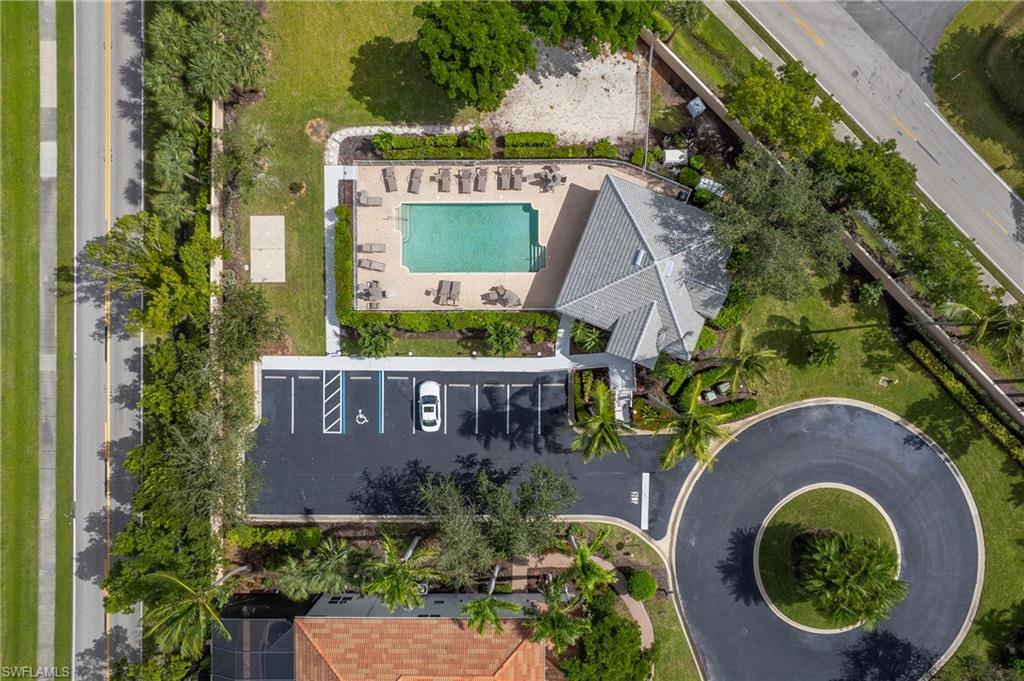 Aerial view of community pool and club house