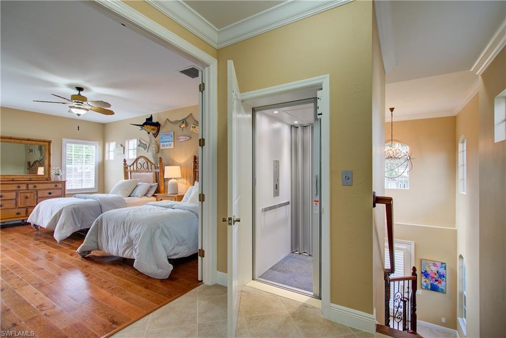 Upstairs-elevator, staircase and large bonus room