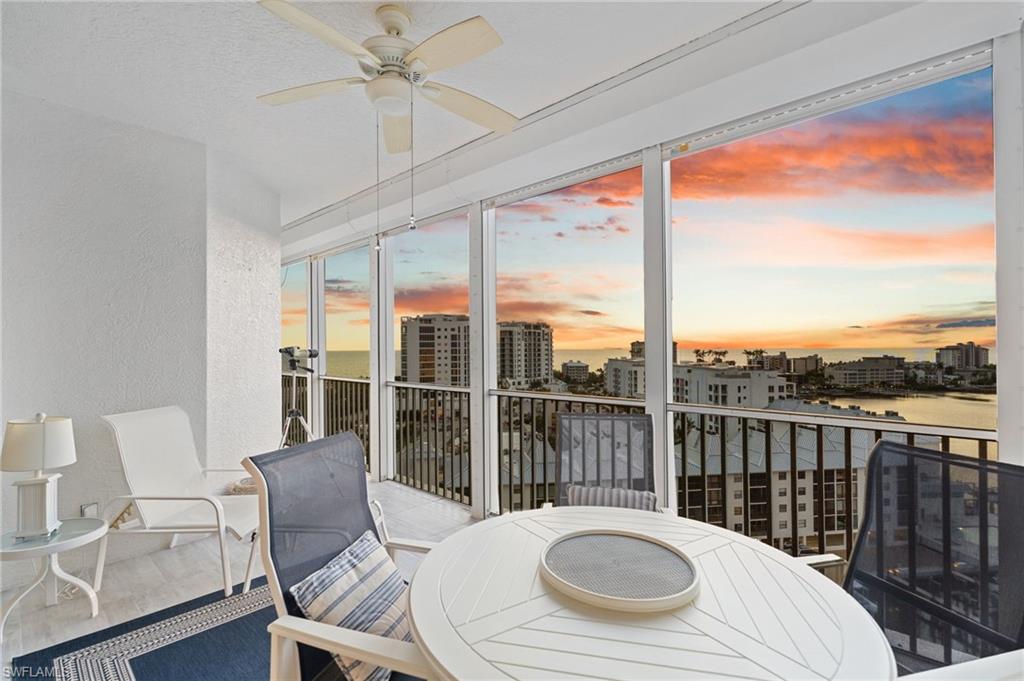 Spacious screened lanai, where breathtakingGULF & BAY VIEWS provide stunning sunsetsand incredible opportunities to watch dolphinsand manatees glide through the bay below