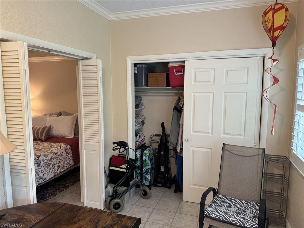 There are hanging rods for clothes and shelves for storage in the sunroom closets. Both bedrooms get a second closet in the sunroom.