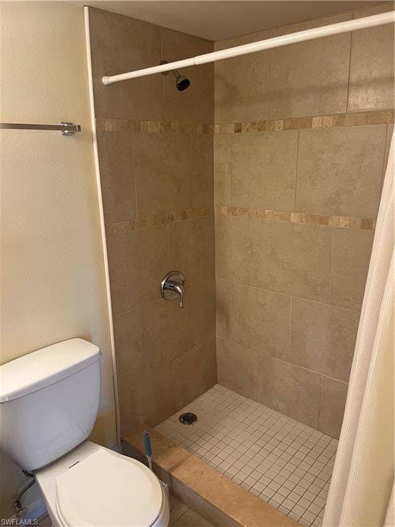 Full bathroom featuring toilet and a shower stall