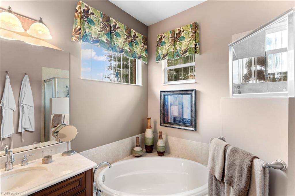 Bathroom with independent shower and bath and vanity