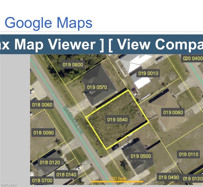 Tax Map Viewer. Displaying an aerial view of properties with parcel numbers and street names