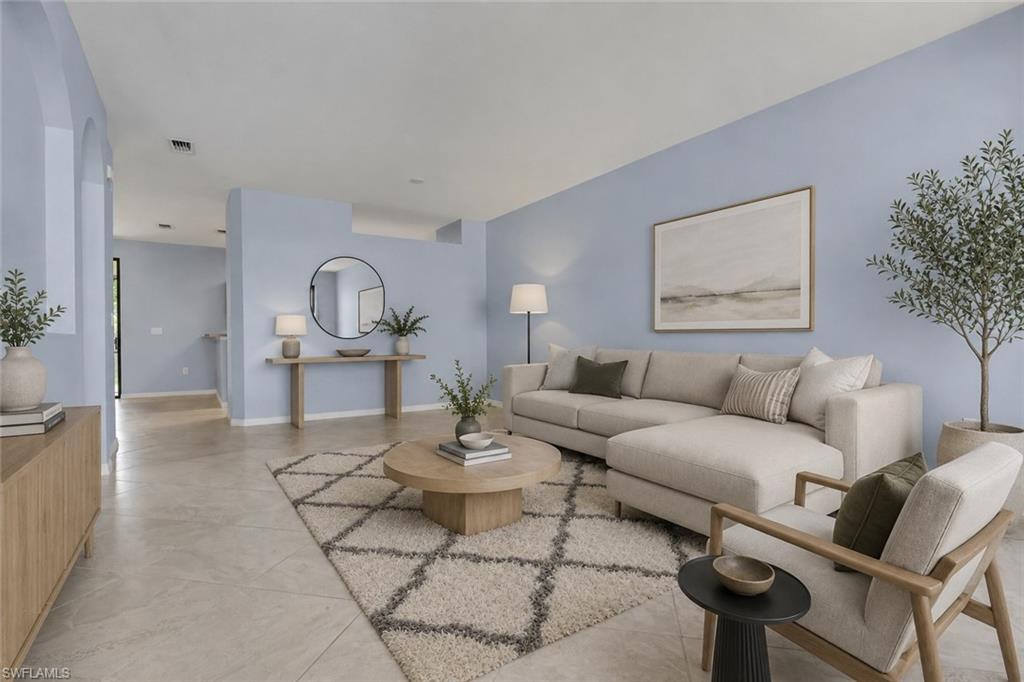Virtually staged to show furniture placement.