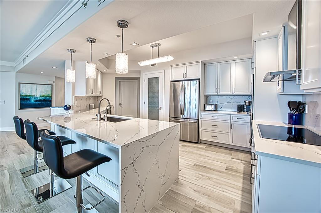Breakfast bar with Cambria quartz waterfall