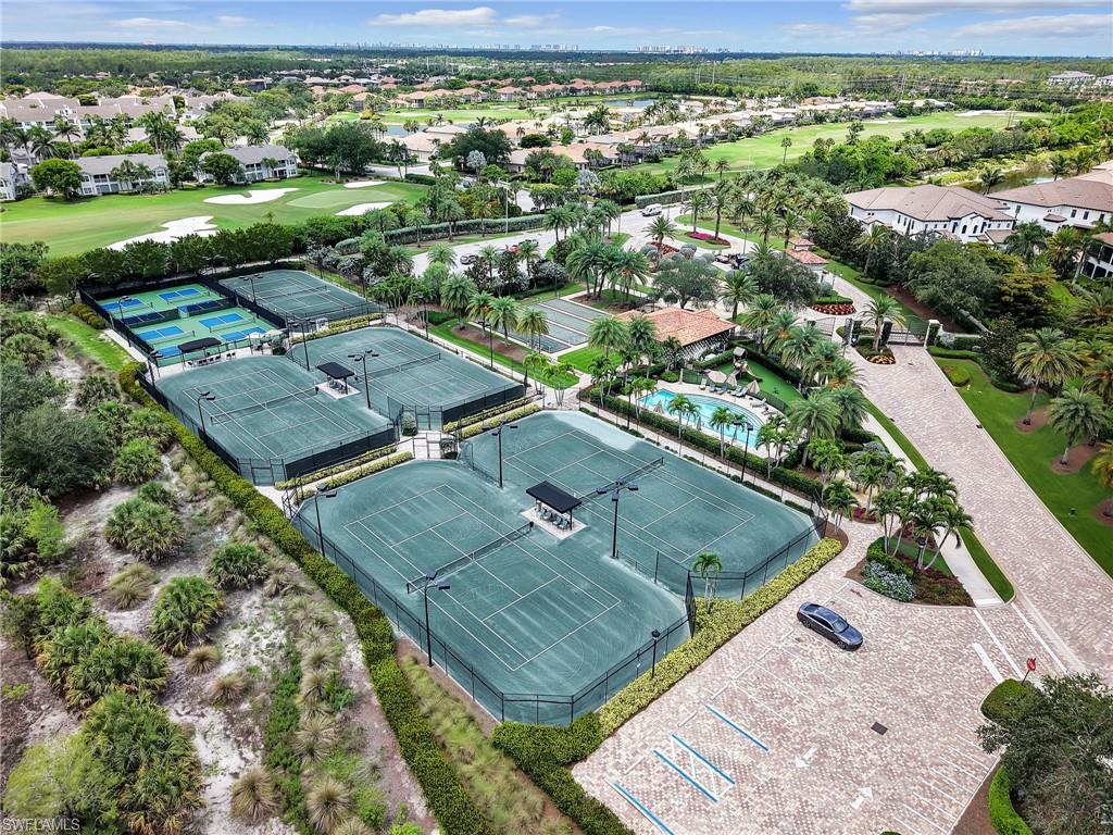 Aerial view of residential area with a golf course