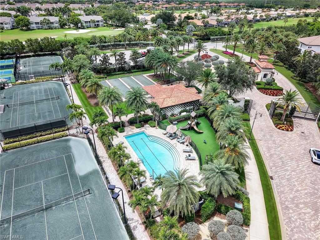 Drone / aerial view of a pool area