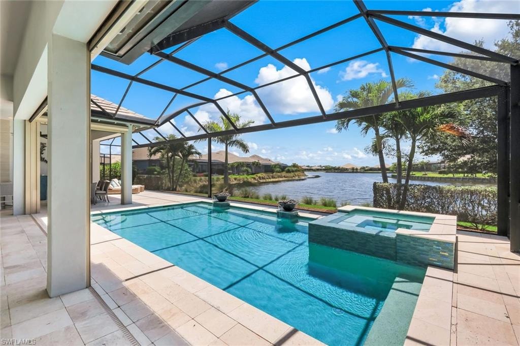 Inviting pool and spa with long lake view