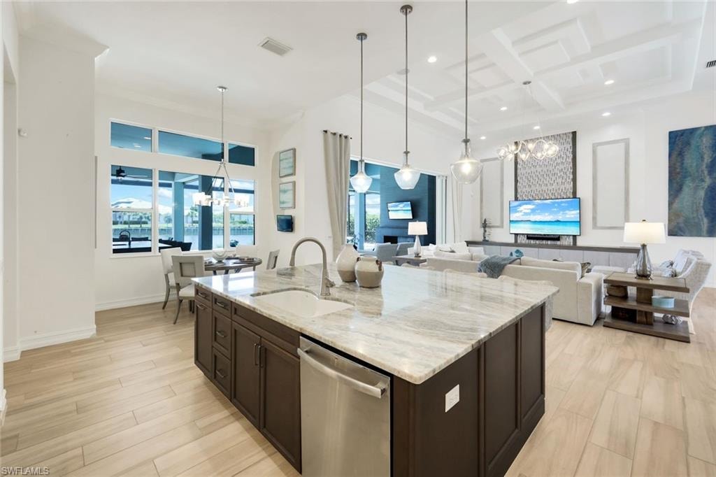 Gourmet kitchen with full storage in the island and seating for four