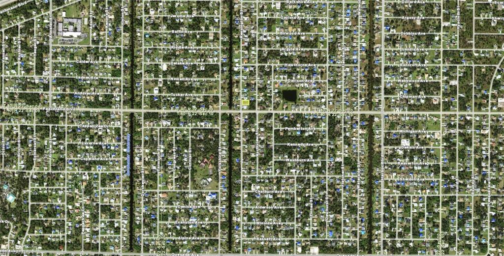 Aerial Map. Displaying a grid layout of streets and properties