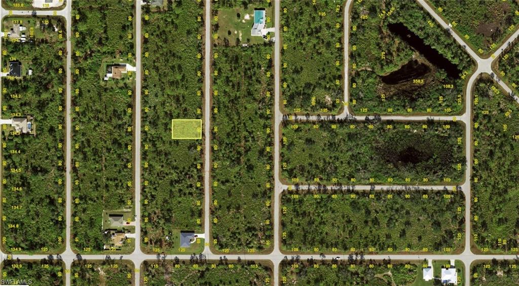 Aerial Map. Depicting a grid of properties with a highlighted parcel