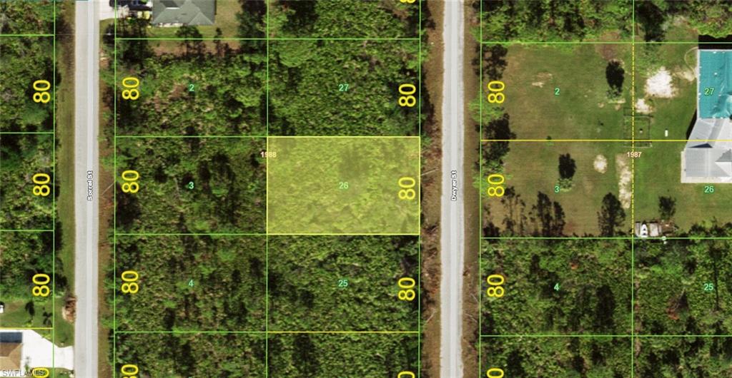 Aerial Parcel Map. Illustrating the property's boundaries and dimensions within a larger grid
