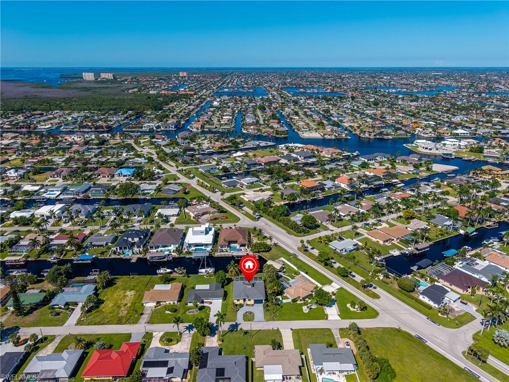 Aerial perspective showcasing a residential community with abundant canals