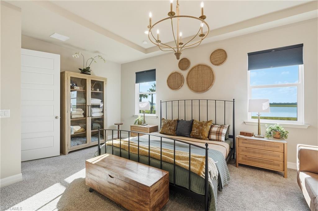 Recessed tray ceiling with a decorative chandelier