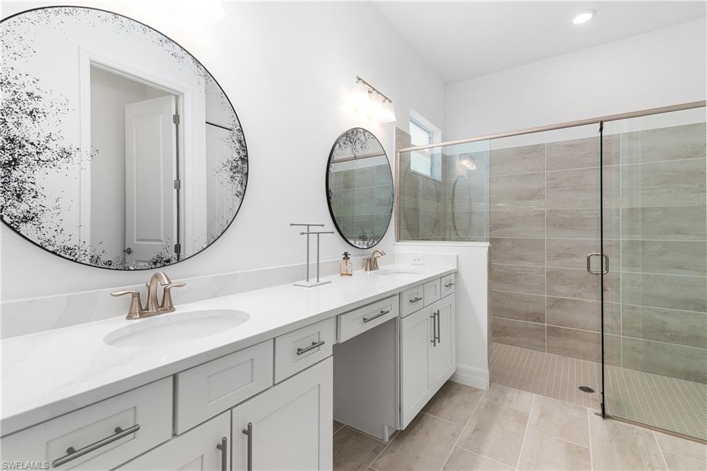 Dual Sinks with oversized Walk-in Shower