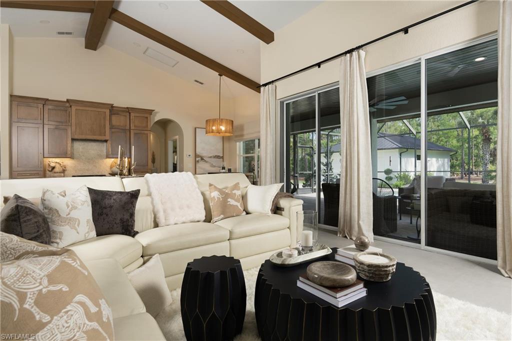 Vaulted ceiling with exposed wood beams