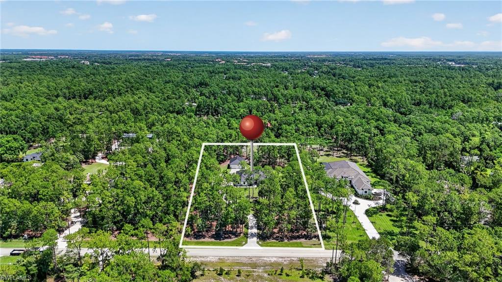 Expansive parcel outlined in white, featuring dense natural tree coverage