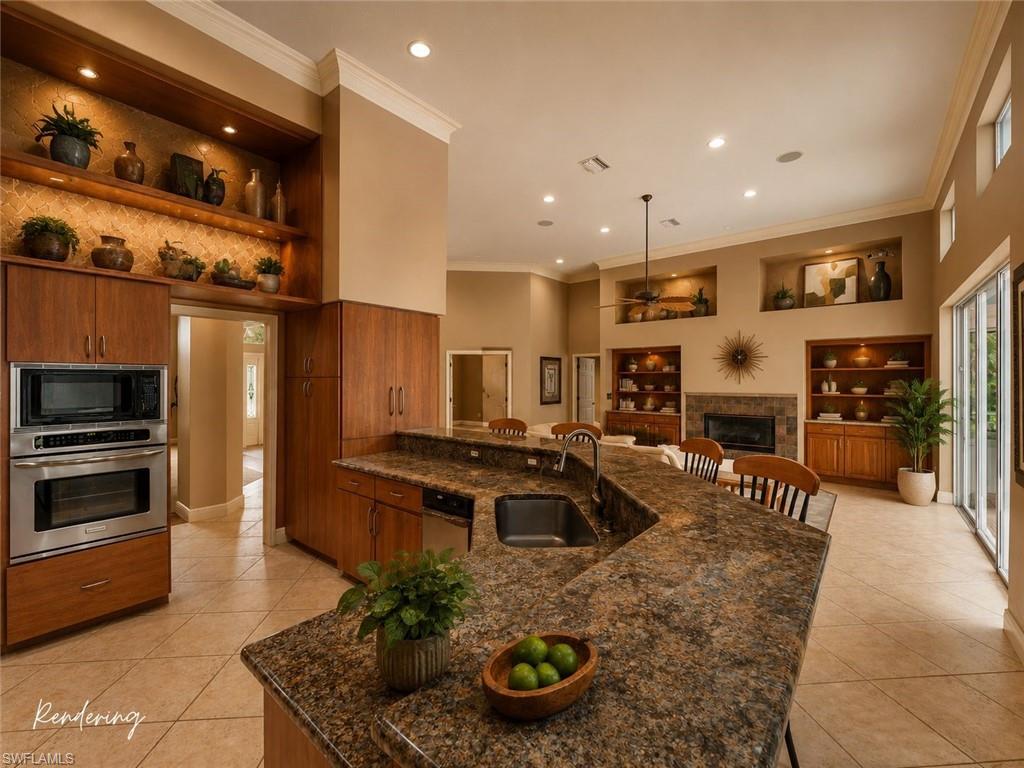 Concept rendering inspired by today's luxury design trends, illustrating the incredible value-add potential within this spacious kitchen and dining area.