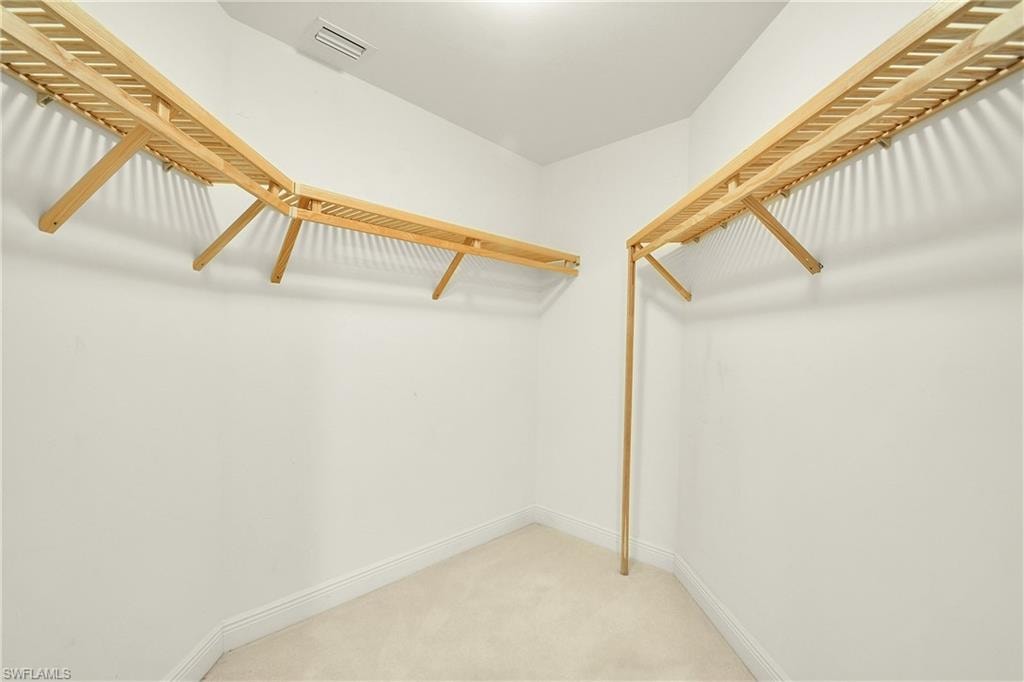 Walk in closet with light carpet