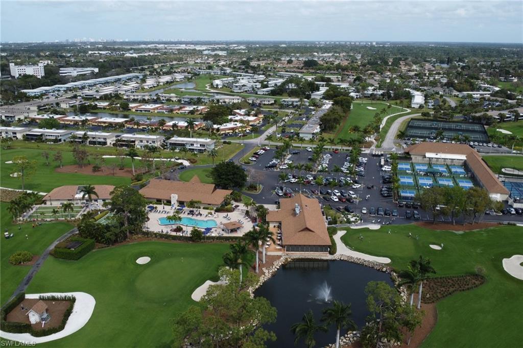 View of the central amenties area,  administration buildings, pro shop and golf course