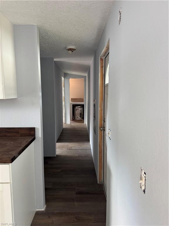 Hallway featuring wood-finish flooring, light-toned wall paint, and a ceiling-mounted fixture