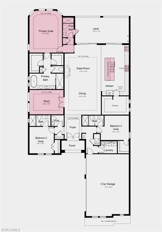 Floor Plan - Additional Highlights Include: tray ceiling package, 8' interior doors, outdoor kitchen rough-in, and 80 AMP pool and spa prewire with gas stub-out