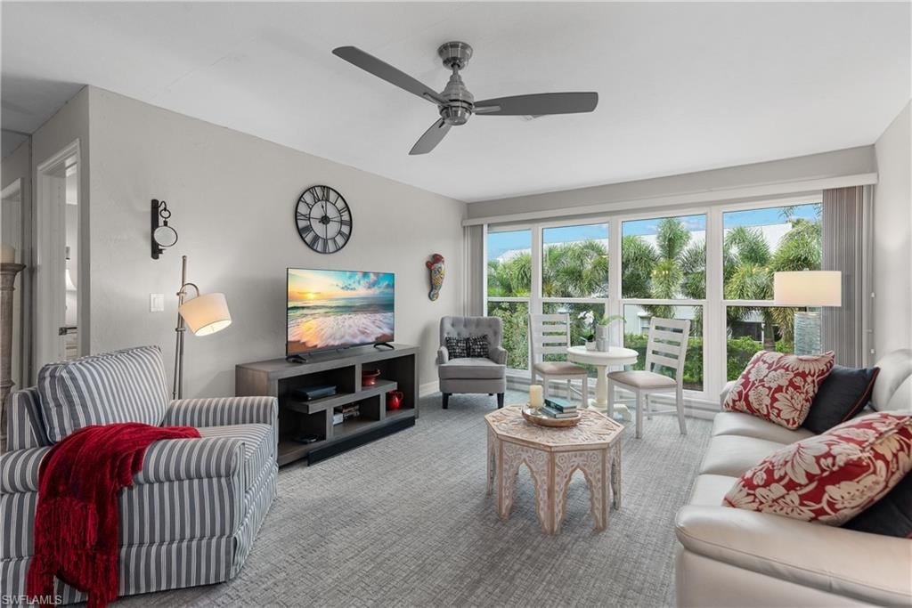Open concept overlooking gardens from impact windows