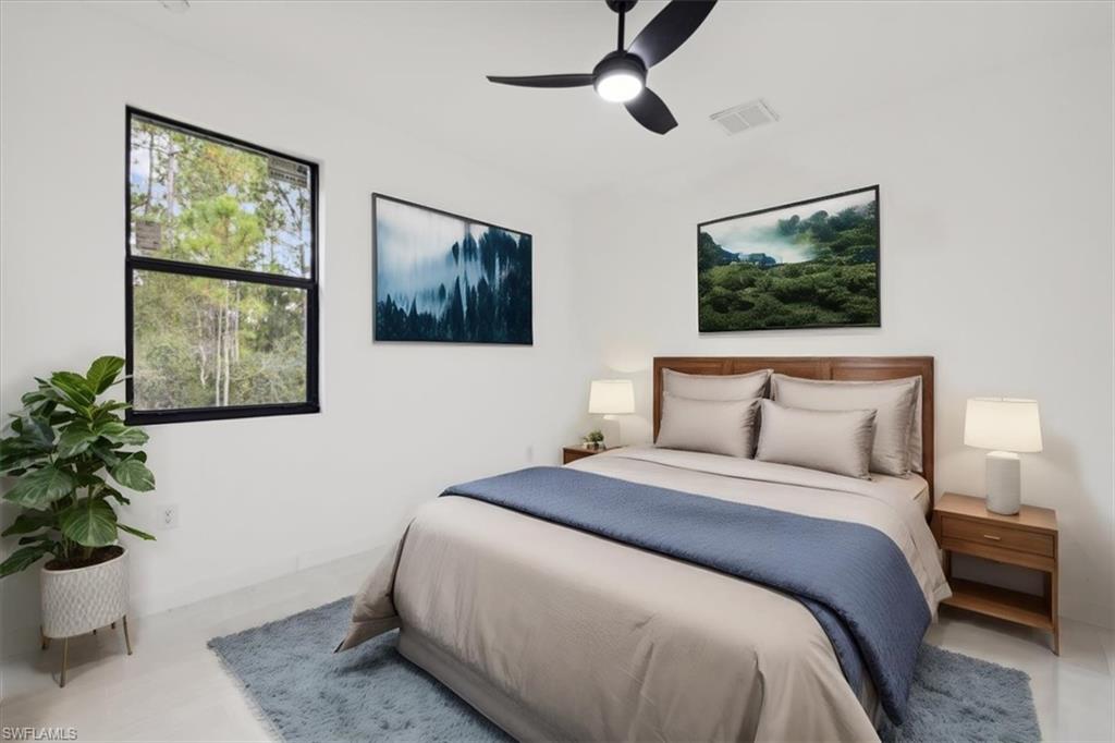 Digitally Staged: Bedroom with ceiling fan