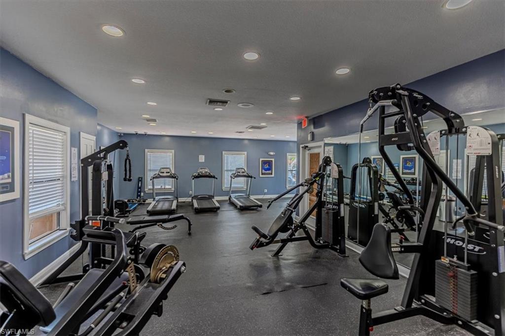 Exercise room with recessed lighting