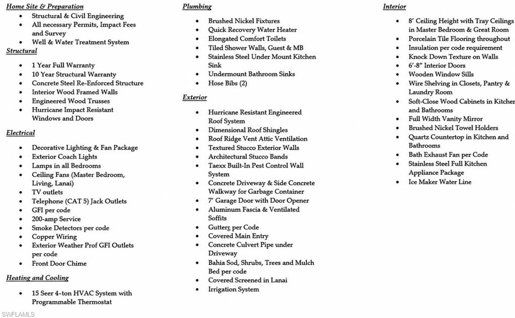 Property Specification Sheet. Detailing construction elements, systems, and finishes for the property