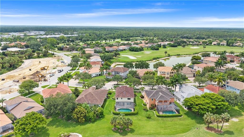Aerial perspective showcasing a residential community with mature landscaping