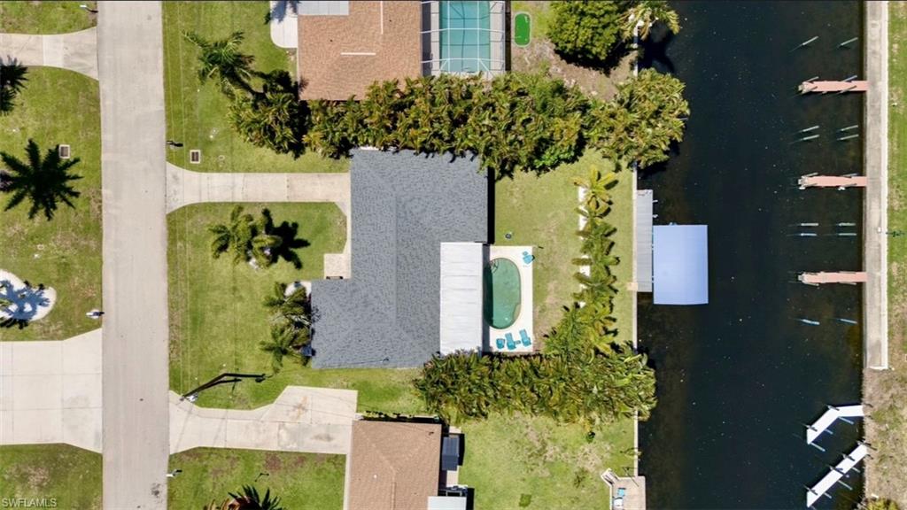 Overhead of home, pool and dock