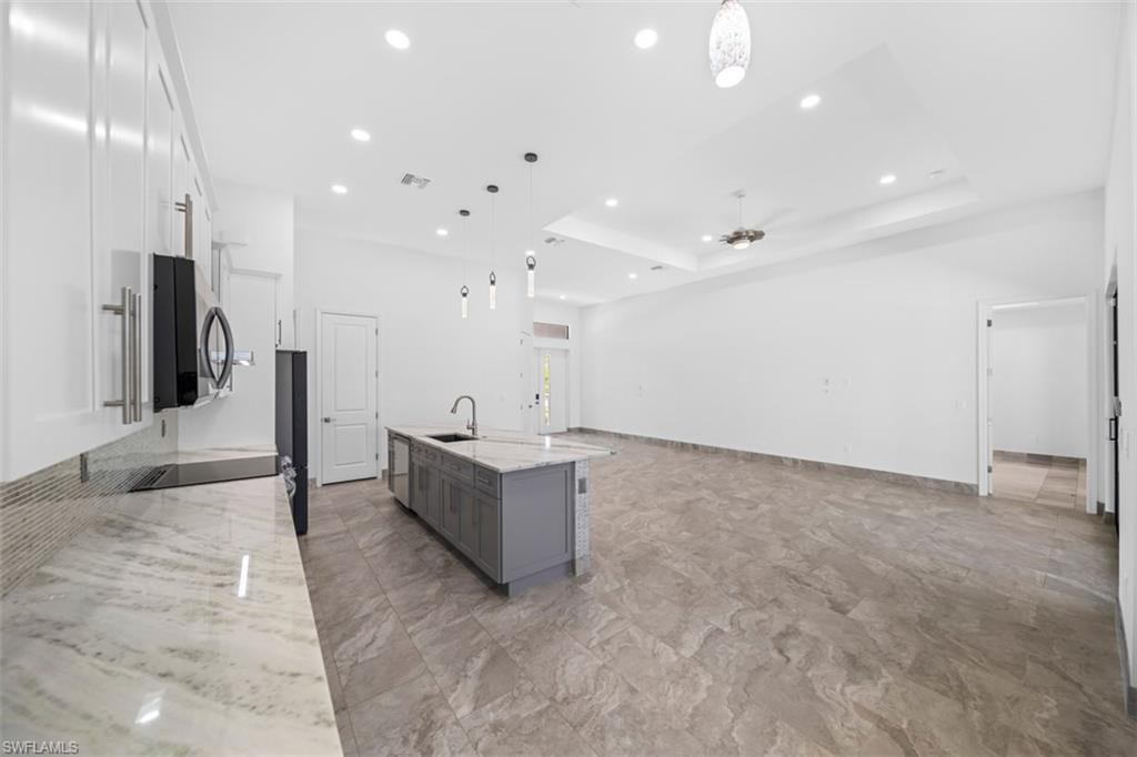kitchen and living