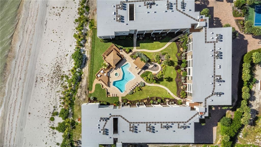Aerial view of a pool