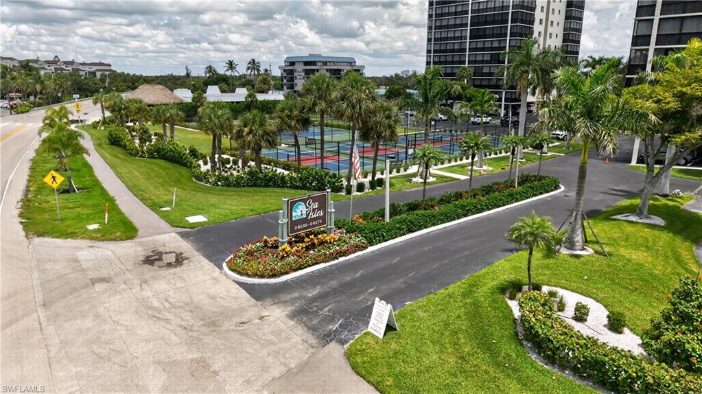 Entrance into the Sea Isles Community. This community has 2 building, 4 units on each floor, locked lobby with keypad/fobs.