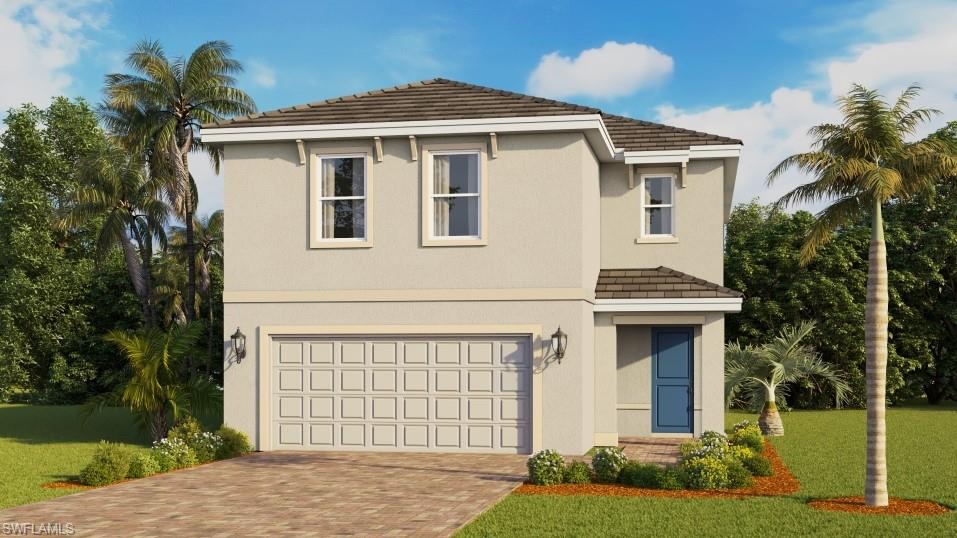 Two story. Stucco exterior with a shingle roof