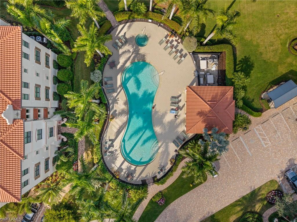 Drone / aerial view of a pool area