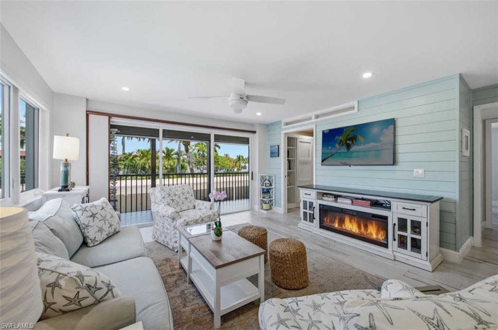 Living room with electric fire place
