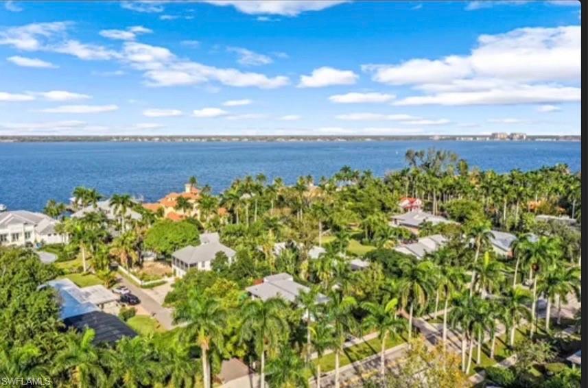 Waterfront community featuring mature palm trees and lush landscaping