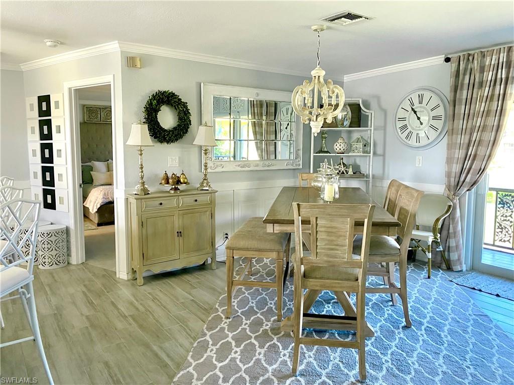 Dining area for six with bar cabinet