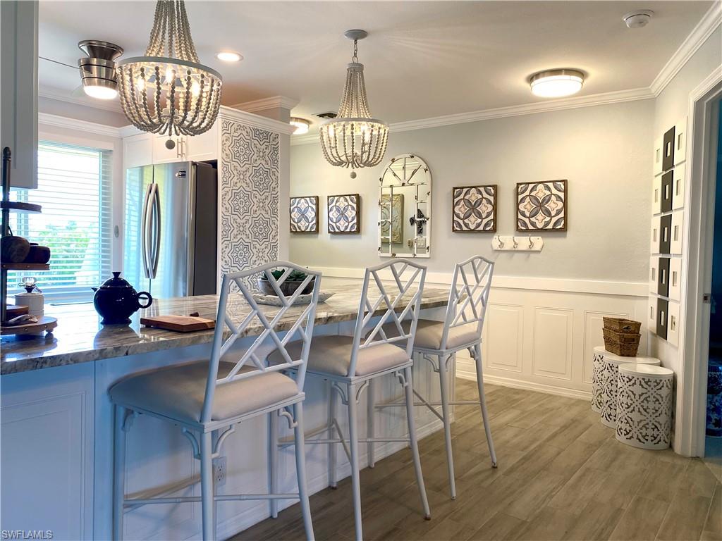 Large breakfast bar area off the kitchen