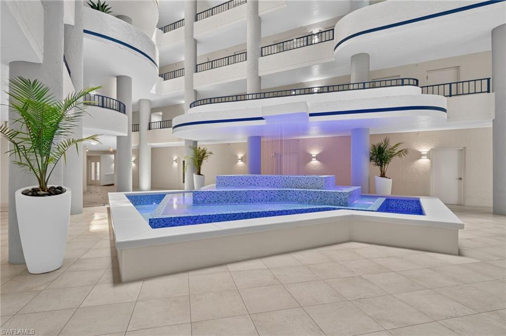 Water fountain in atrium lobby