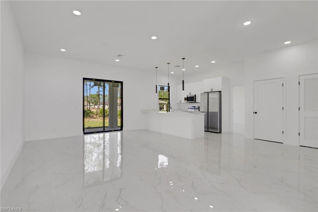 Living area and kitchen