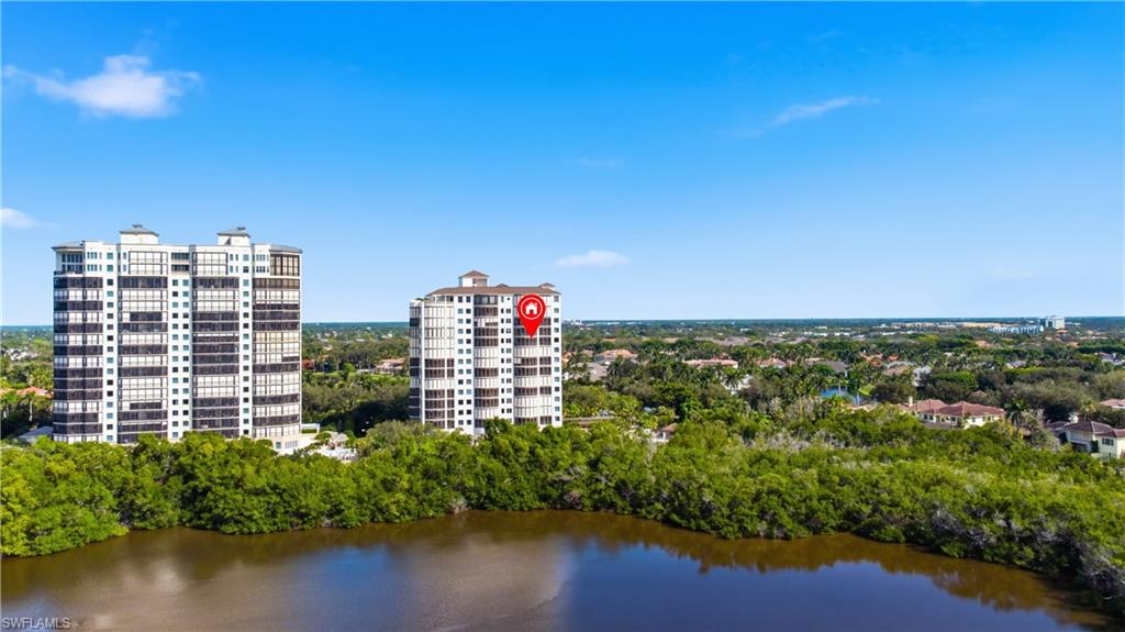 Aerial view of a nearby body of water