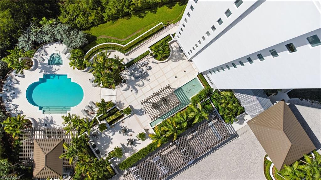 Aerial view of a pool