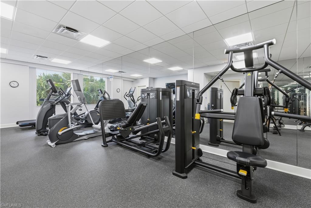 Exercise room featuring a paneled ceiling
