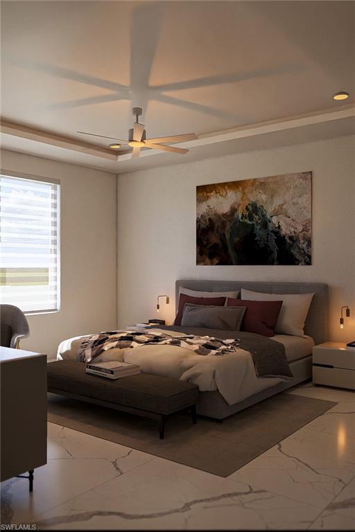 Recessed ceiling with an integrated ceiling fan and additional accent lighting