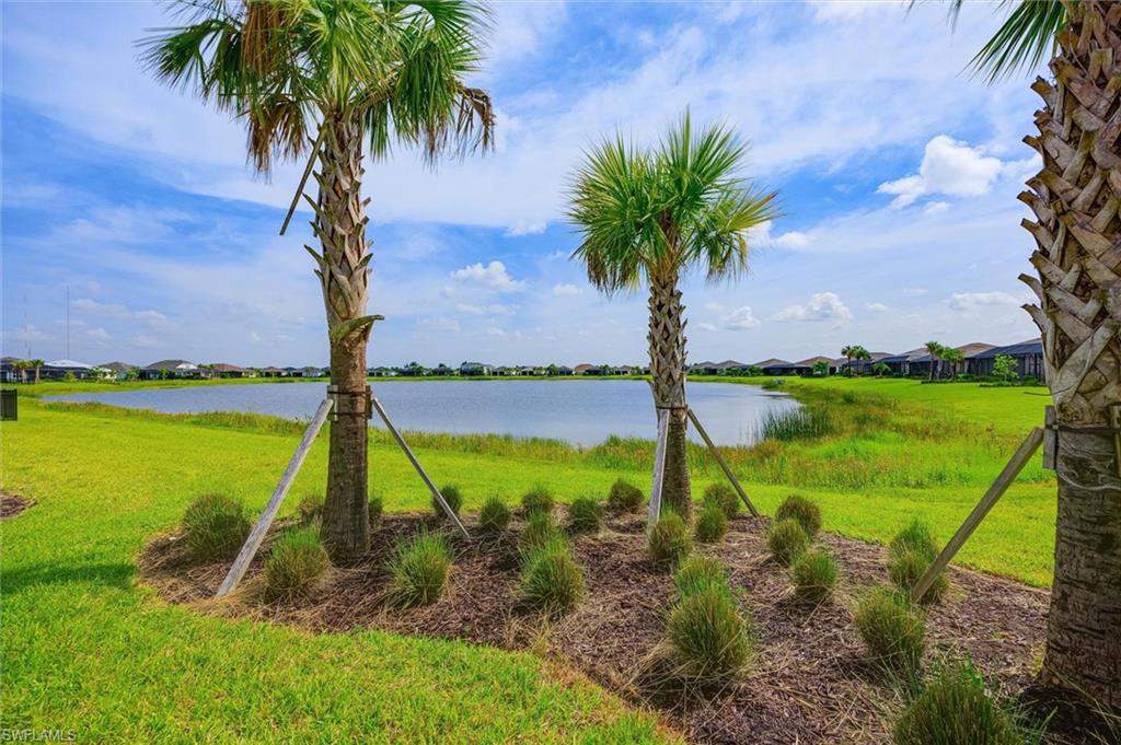 expansive view of lake from cover and screened lanai